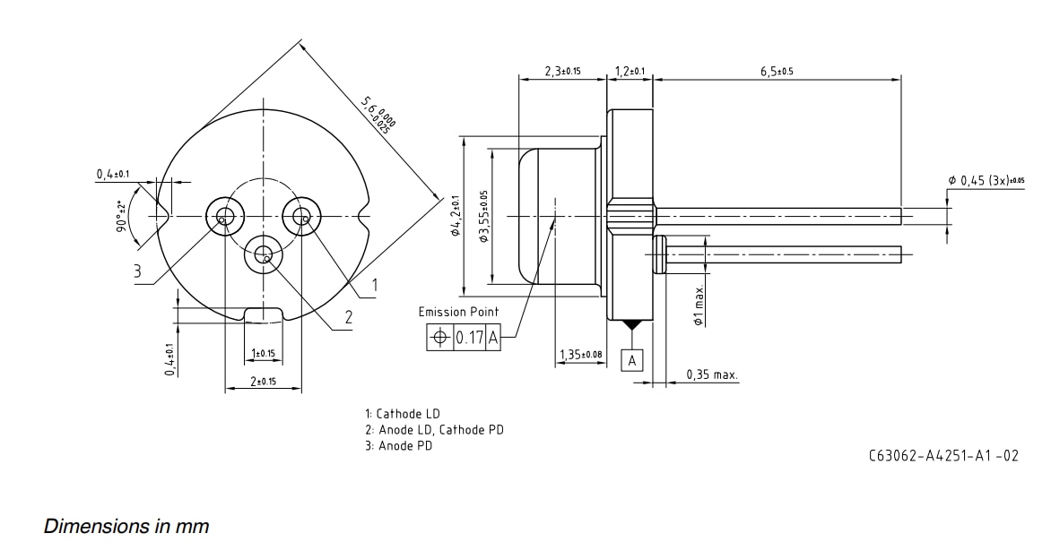 机械图纸 - ams OSRAM PLT5激光二极管